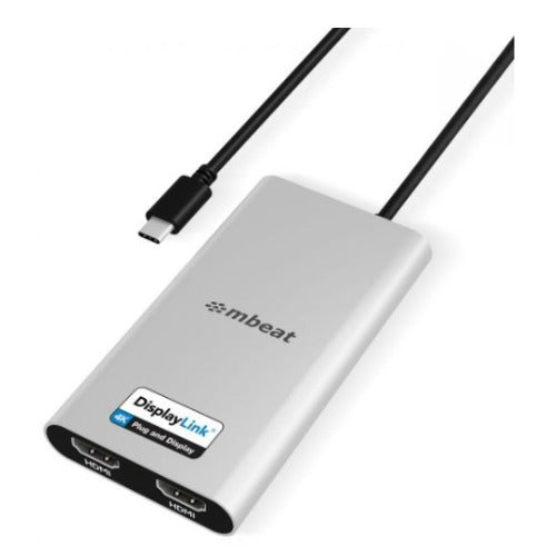 mbeat USB-C Dual 4K HDMI DisplayLink Adapter with PD Pass-through Dual 4K@60Hz 2 x HDMI 2.0 1 x USB-C 3.1 1 x USB-C PD 3.0 Supports up to 90W, MB-DLA-CD2H