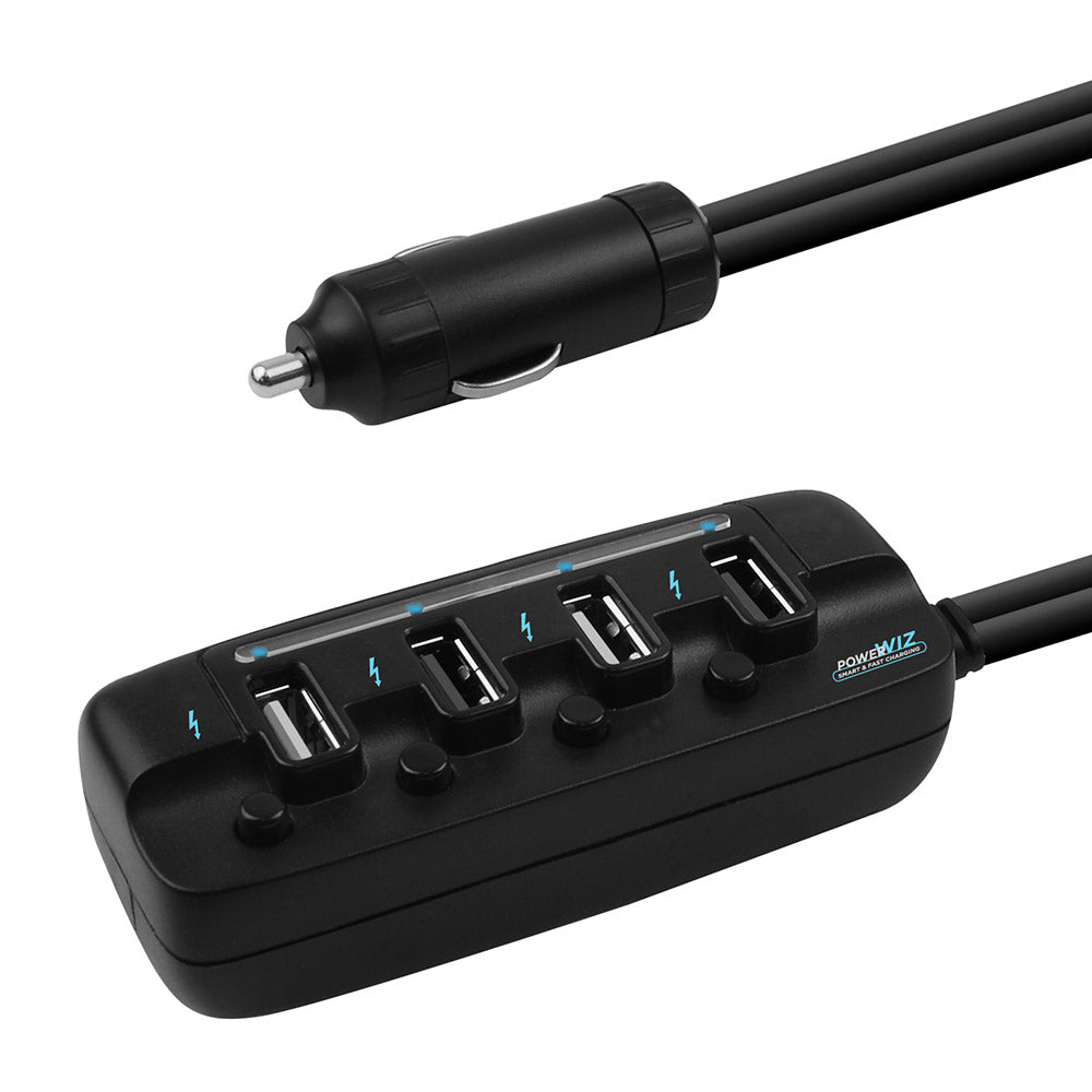 (LS) mbeatÂ® 4 Ports USB Rapid Car Charger - 40W Rapid Smart Charger/Individual ON/OFF switches/90cm Extension Cable Design EOL