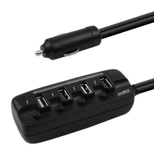 MBEAT (LS) mbeat 4 Ports USB Rapid Car Charger - 40W Rapid Smart Charger/Individual ON/OFF switches/90cm Extension Cable Design EOL, MB-USBC480
