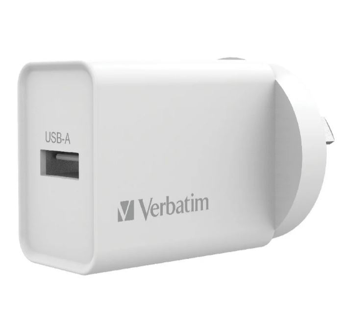 Verbatim USB Charger Single Port 2.4A - White Single Port Wall Charger Rohs, CE, Apple, Android, tablet, Handheld. OC, OV, SS, OT, Fire Resistant., 66590