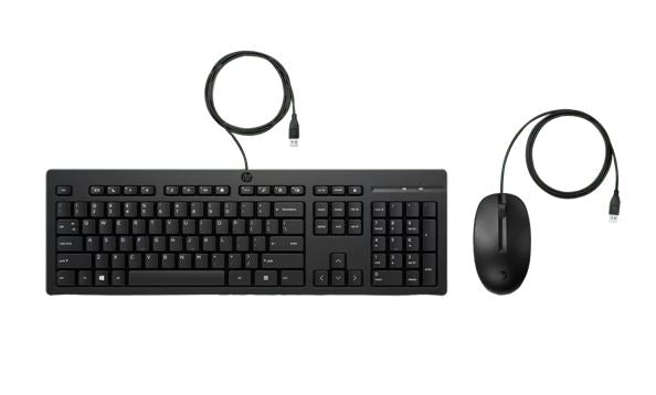 HP 225 USB Wired Desktop Keyboard Mouse Combo G2 USB-A Three button mouse adjustable keyboard feet Easy Clean Plug&Play for Notebook Desktop PC, AX2Y7AA