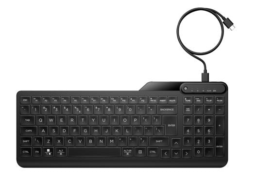 HP 405 Multi-Device Backlit Wired Keyboard Removable USB-C cable with USB-A Slim Full-size Numpad LED light Multi-OS compatible 150cm Cable Black, 7N7C1AA
