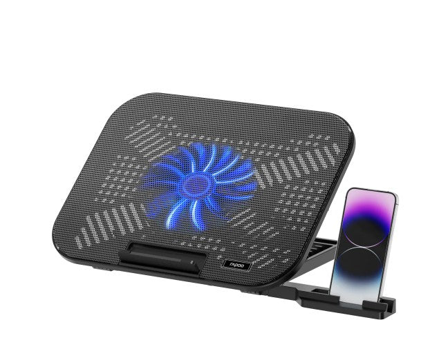 Rapoo Laptop Cooling Pad CF100, High-Efficiency Cooling Ergonomic Design, Multi-height Adjustable, Sturdy, Durable, Multi-Size Compatible, CF100. Black