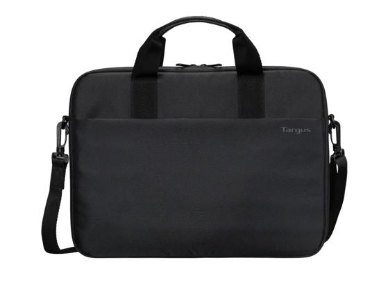 Targus 13-14' Intellect Slim Briefcase Zippered padded front pocket Removable adjustable shoulder strap carry handles water-resistant fabric Black, TBS978GL
