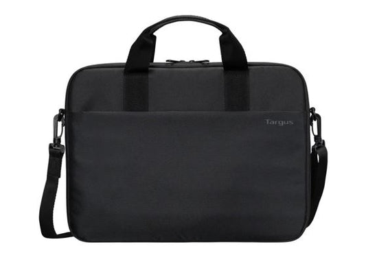 Targus 13-14' Intellect Slim Briefcase Zippered padded front pocket Removable adjustable shoulder strap carry handles water-resistant fabric Black, TBS978GL