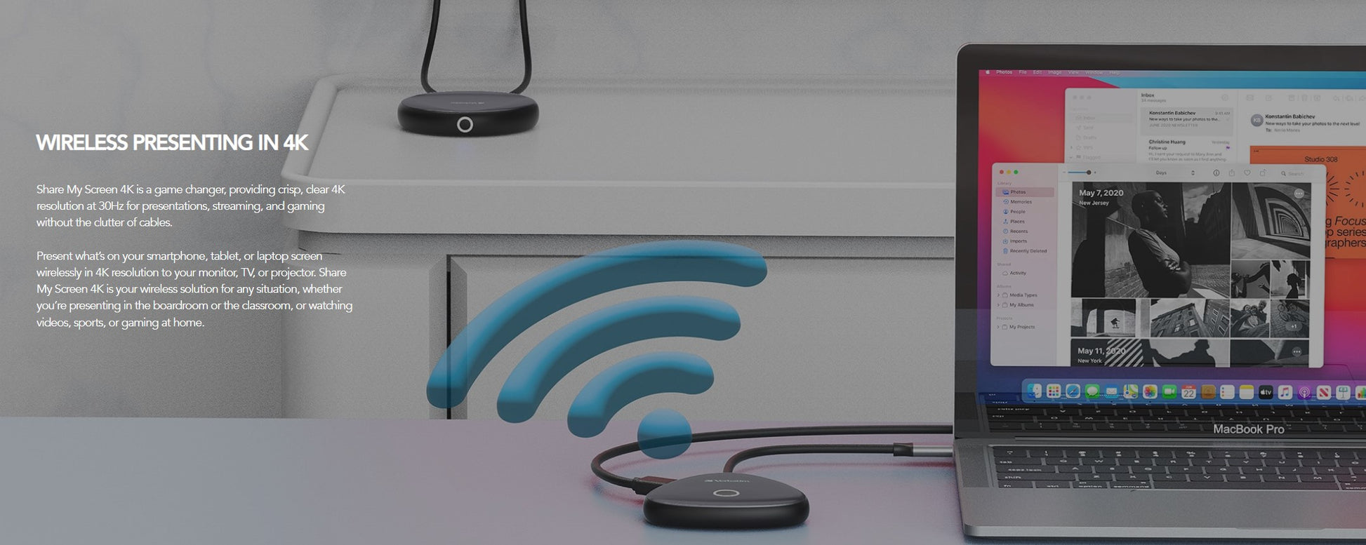 Verbatim 4K Wireless USB-C HDMI Adapter Dongle -Share My Screen Mirror Image. Compact and Ultra Portable. Windows, Linux Mac 10.2 support, 32147