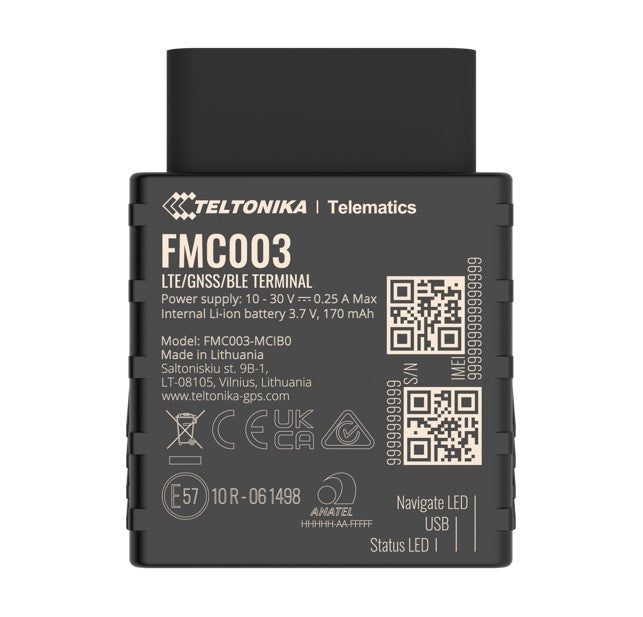 Teltonika FMC003 Advanced Plug and Track Real-Time Tracking Terminal with GNSS, GSM and Bluetooth Connectivity, FMC003WMNJ01