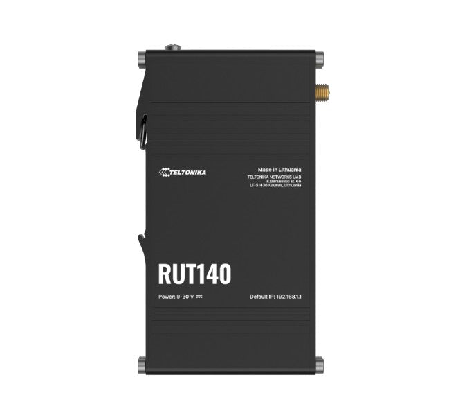 Teltonika RUT140 Industrial Ethernet Router, Wi-Fi 4, 1x3-Pin Power Connector, Integrated DIN rail bracket, Remote Management, PSU excluded, RUT140000000