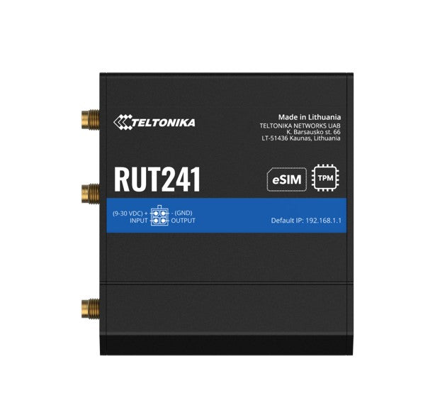 Teltonika RUT241 eSIM Industrial 4G Router,Global Version, Instant LTE Failover, Compact and Powerful Industrial 4G LTE Router/Firewall, PSU included, RUT241235000/RUT241265000