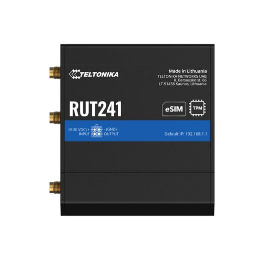 Teltonika RUT241 eSIM Industrial 4G Router,Global Version, Instant LTE Failover, Compact and Powerful Industrial 4G LTE Router/Firewall, PSU included, RUT241235000/RUT241265000