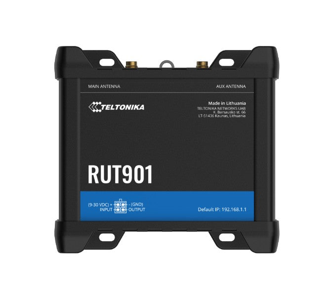 Teltonika RUT901 Industrial Cellular Router, 4G LTE (Cat 4), Dual SIM, Wi-Fi, MQTT, Modbus TCP, DNP3, PSU included, RUT901000400