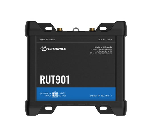 Teltonika RUT901 Industrial Cellular Router, 4G LTE (Cat 4), Dual SIM, Wi-Fi, MQTT, Modbus TCP, DNP3, PSU included, RUT901000400