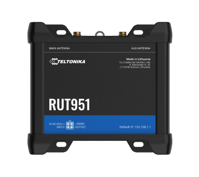 Teltonika RUT951 Industrial Cellular Router, 4G LTE (Cat 4), Dual SIM,WI-FI, Automatic WAN Failover, PSU included, RUT951600600