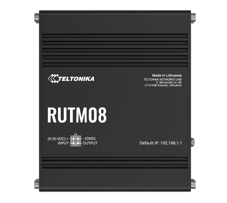 Teltonika RUTM08 Industrial Wired Router, 4 Gigabit RJ45 Ports,128 tag/port-based VLANs, PSU included, RUTM08000300
