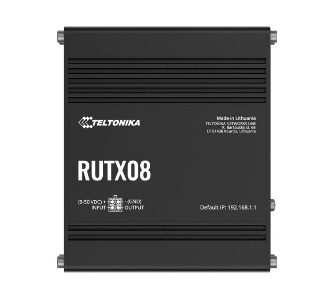 Teltonika RUTX08 Industrial Ethernet Router, Next Gen VPN Router for Professional Applications, Quad-Core CPU, 256 MB RAM, PSU included, RUTX08000400