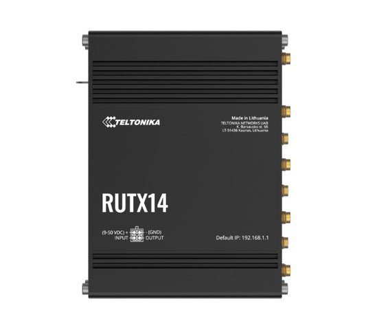Teltonika RUTX14 4G LTE CAT12 Industrial Cellular Router, Instant LTE Failover, Dual Band WiFi 802.11ac, GNSS/GPS and Bluetooth LE, PSU included, RUTX14000300