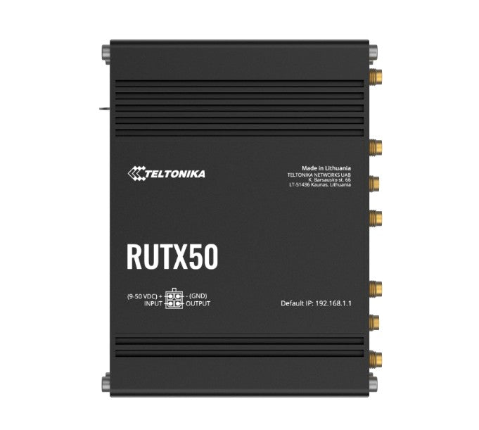 Teltonika RUTX50 Industrial 5G Router, 5G dual SIM cellular, 5x Gigabit Ethernet ports, dual-band WI-Fi, PSU included, RUTX50000200
