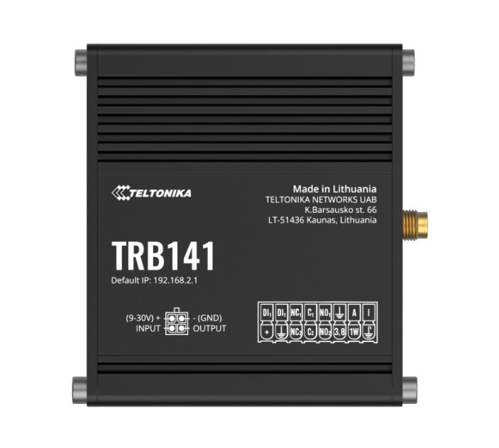 Teltonika TRB141 Industrial Rugged GPIO LTE Gateway, 4G/LTE (Cat 1), I/O Connector Block, Micro-USB, Compatible with Industrial DNP3, PSU included, TRB141106000