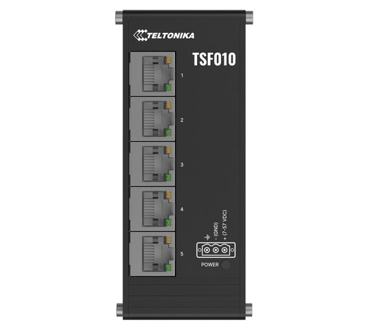 Teltonika TSF010 Flat Ethernet Switch, 3-Pin Power Input, Flat and Compact Design, Plug-and-Play, 7-57 VDC, PSU excluded, TSF010000000