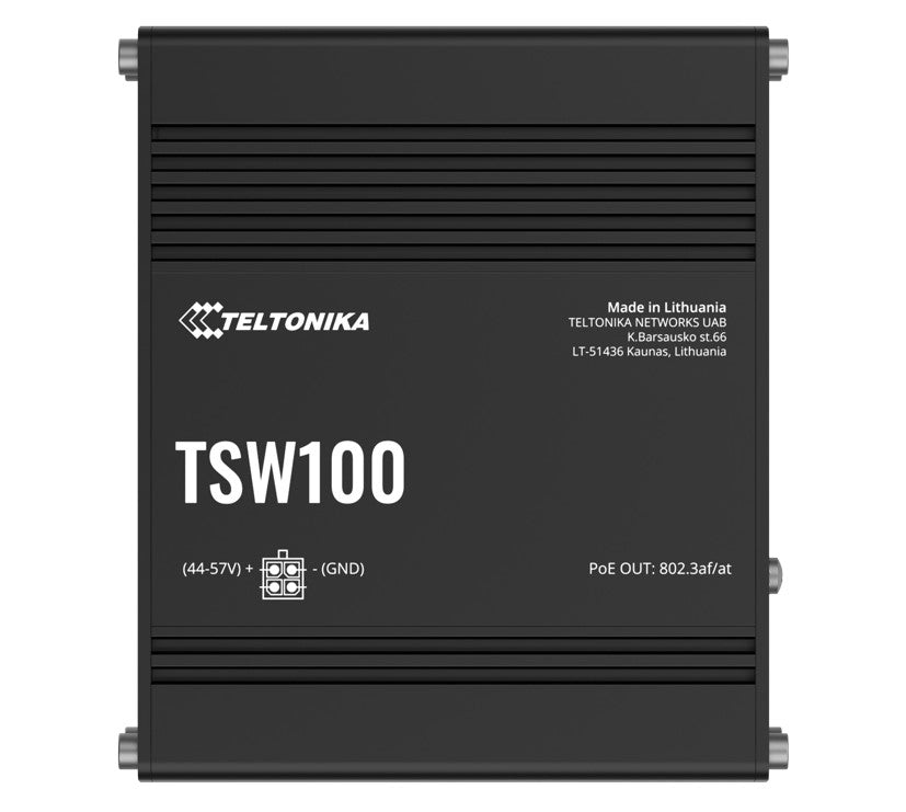 Teltonika TSW100 Industrial POE+ Ethernet Switch, 4 x PoE+ Ports, Power Up to 120W, 5 x Gigabit Ethernet with speeds up to 1000 Mbps, PSU included, TSW100010020