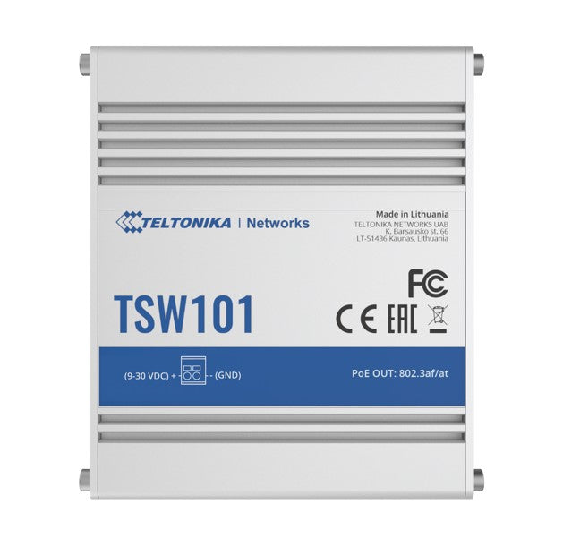 Teltonika TSW101 Automotive POE+ Switch, 4x PoE Ports, 5 x Gigabit Ethernet Ports with speeds of up to 1000 Mbps, PSU excluded, TSW101000000