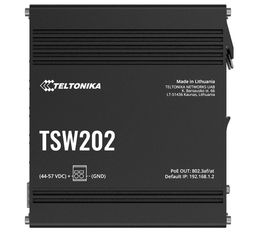 Teltonika TSW202 Managed PoE+ Ethernet Switch, Supports Profinet, 2 SFP Ports, 8 Gigabit Ethernet Ports Providing 30W of Power Each, PSU excluded, TSW202000000