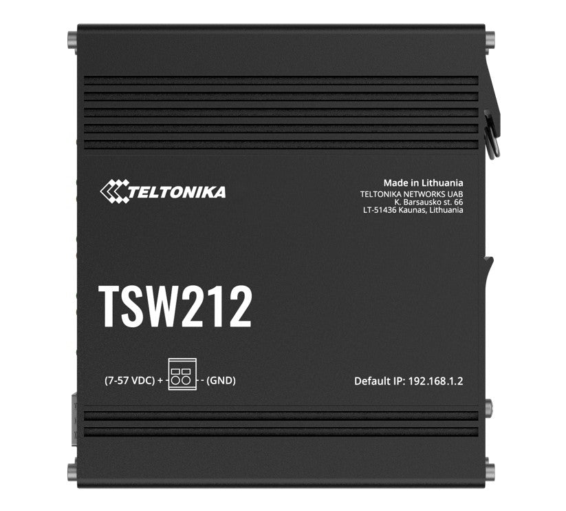 Teltonika TSW212 Managed Ethernet Switch, L2 with additional L3 Features, Supports Profinet, 8 x Gigabit Ethernet Ports, 2 x SFP Ports, PSU excluded, TSW212000000