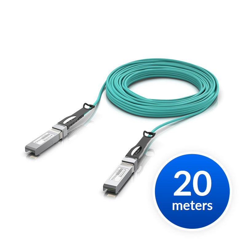 Ubiquiti 25 Gbps Long-Range DAC, Long-range SFP28, 20m Length, Support 25/10/1 Gbps, PVC Cable Jacket, Aqua Color, UACC-AOC-SFP28-20M