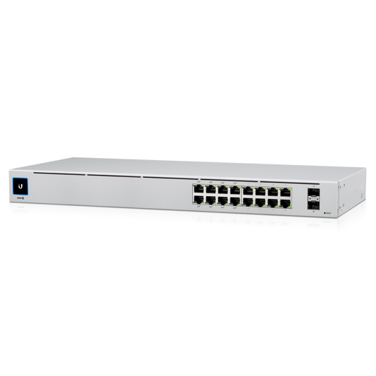 Ubiquiti UniFi 16-port Managed Gigabit Switch - 8x PoE+ Ports, 8x Gigabit Ethernet Ports, 2x SFP , 42W, Touch Display, Fanless , GEN2,, USW-16-POE