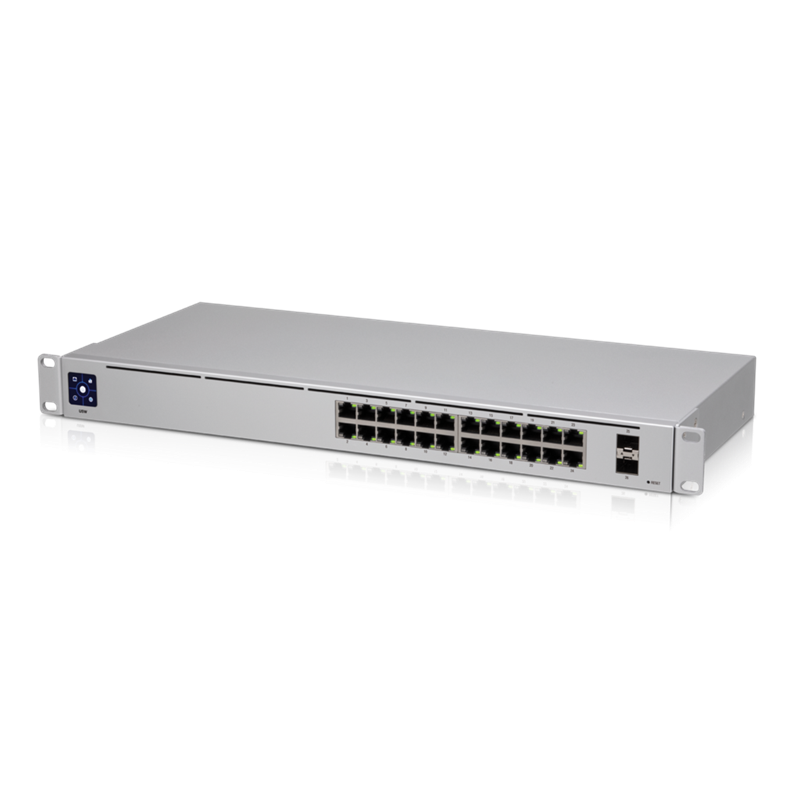 Ubiquiti UniFi 24 port Managed Gigabit Switch - 24x Gigabit Ethernet Ports, with 2xSFP - Touch Display - Fanless - GEN2,, USW-24