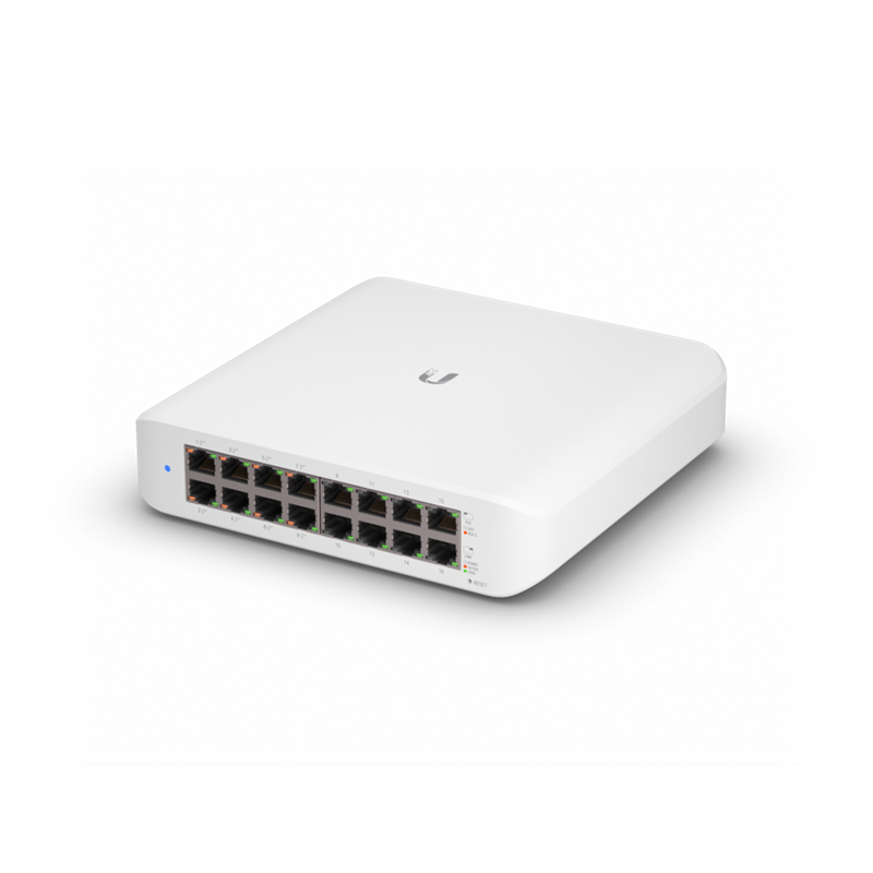 Ubiquiti UniFi Switch Lite 16 PoE, Layer 2, 16x GbE RJ45 Ports, 8x 802.3at PoE+ Ports, 45W PoE, Silent Operation, Wallmount Kit Include,, USW-Lite-16-POE
