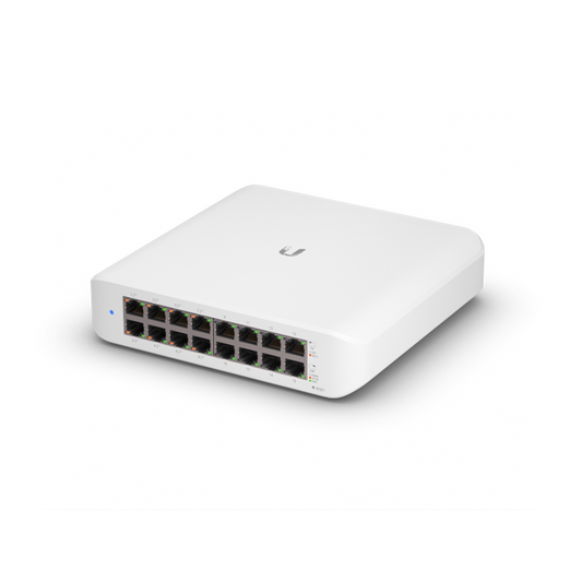 Ubiquiti UniFi Switch Lite 16 PoE, Layer 2, 16x GbE RJ45 Ports, 8x 802.3at PoE+ Ports, 45W PoE, Silent Operation, Wallmount Kit Include,, USW-Lite-16-POE