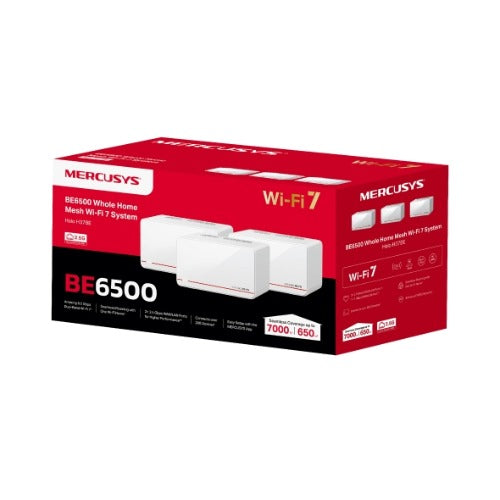 TP-LINK Mercusys Halo H37BE(3-pack) BE6500 Whole Home Mesh Wi-Fi 7 System, 688 Mbps at 2.4 GHz, 5760 Mbps at 5 GHz, MLO, 4096-QAM, OFDMA, EHT160 on 5GHz