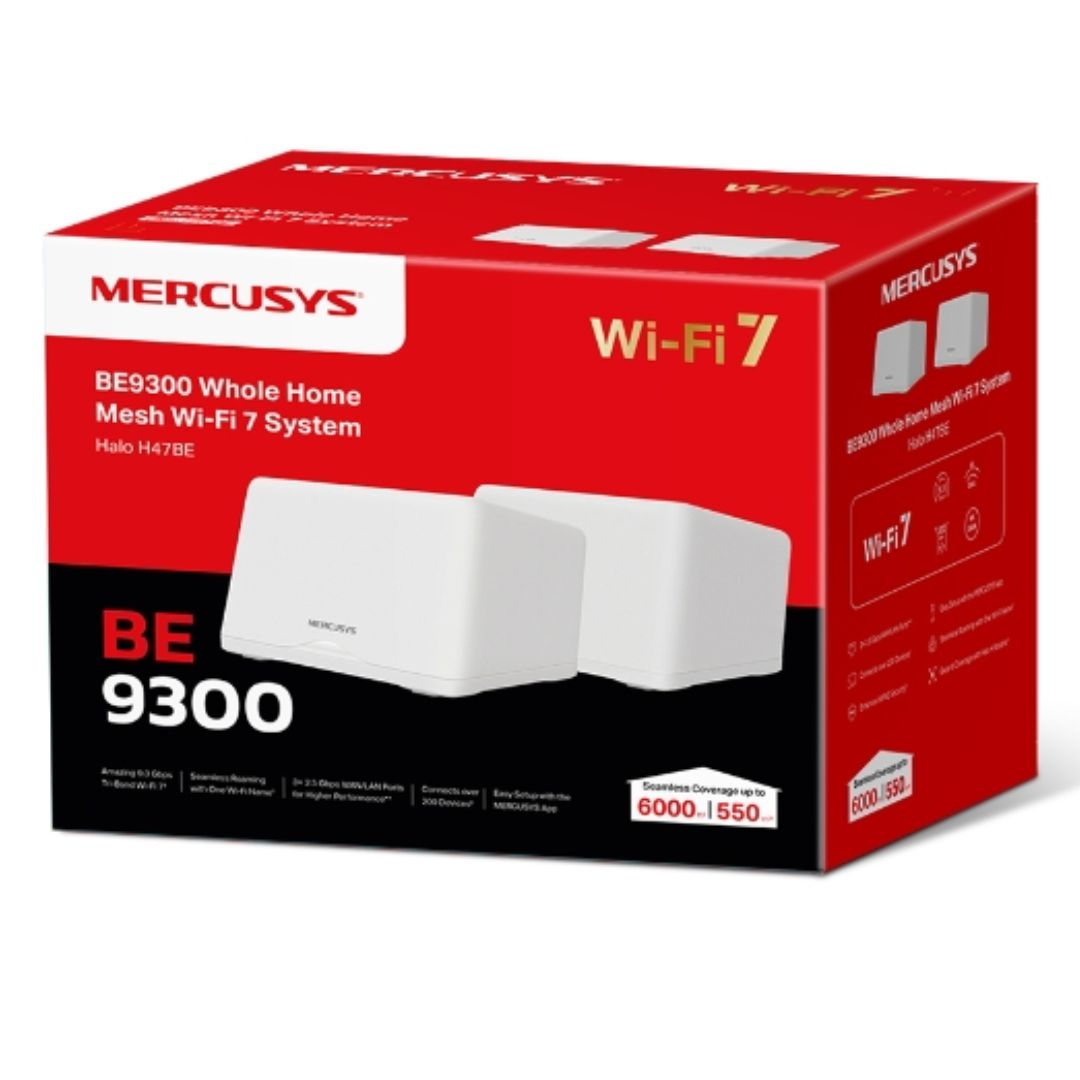 TP-LINK Mercusys Halo H47BE(2-pack) BE9300 Whole Home Mesh Wi-Fi 7 System, 9214 Mbps Tri-Band, Up to 550m² (WIFI7)