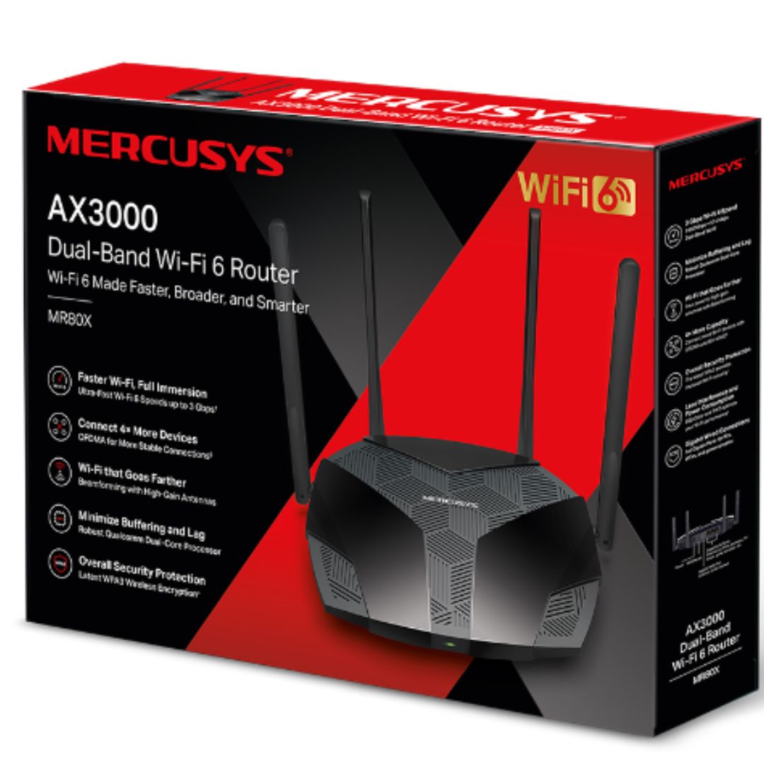 TP-LINK Mercusys MR80X AX3000 Dual-Band Wi-Fi 6 Router, Up to 3 Gbps ,MU-MIMO, OFDMA,WPA3