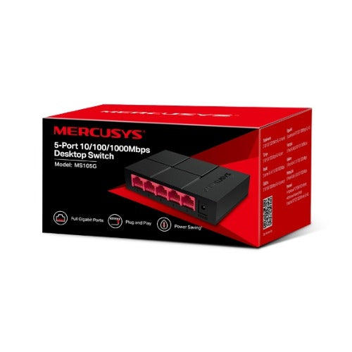 TP-LINK Mercusys MS105G 5-Port Gigabit Desktop Switch, 5x Gigabit Ports, Compact Design, Plug N Play, Green Ethernet Technology