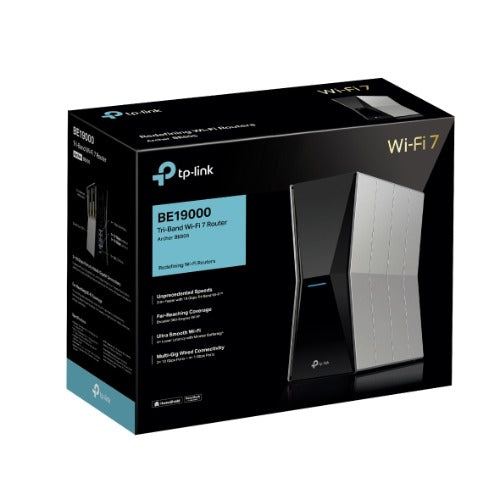 TP-Link Archer BE805 BE19000 Tri-Band Wi-Fi 7 Router (WIFI7) 1376 Mbps at 2.4 GHz + 5760 Mbps at 5 GHz + 11520 Mbps at 6 GHz, 8x Internal Antennas