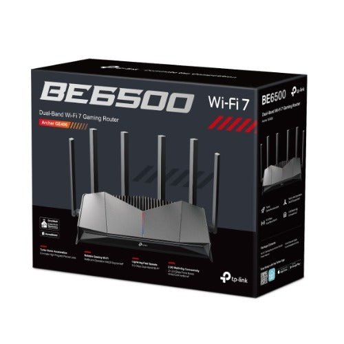 TP-Link Archer GE400 BE6500 Dual-Band Wi-Fi 7 Gaming Router (WIFI7) 688 Mbps at 2.4 GHz + 5765 Mbps at 5 GHz, 6x external Antennas, 2.0 GHz Quad-Core