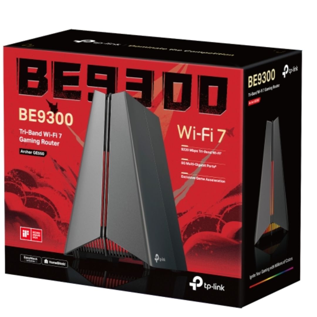 TP-Link Archer GE550 BE9300 Tri-Band Wi-Fi 7 Gaming Router (WIFI7) 574 Mbps at 2.4 GHz + 2882 Mbps at 5 GHz + 5764 Mbps at 6 GHz, 4x Internal Antenna