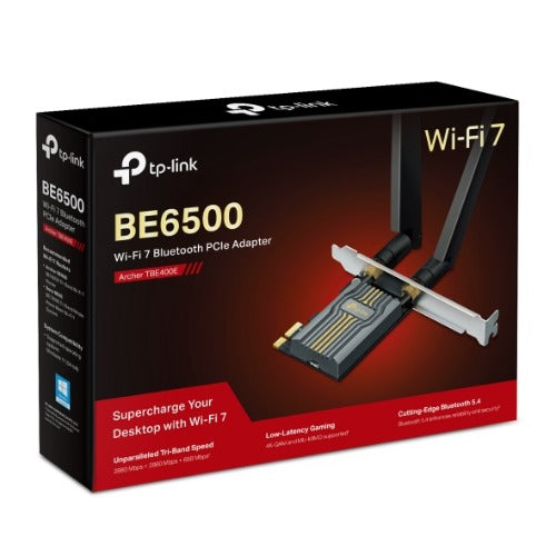 TP-Link Archer TBE400E BE6500 Wi-Fi 7 Bluetooth 5.4 PCIe Adapter, 6GHz@2882 Mbps, 5GHz@2882 Mbps, 2.4GHz@688 Mbps (wifi7) (NIC)