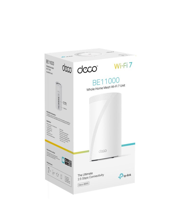 TP-Link Deco BE65 BE11000 Whole Home Mesh Wi-Fi 7 System (WIFI7), 574 Mbps at 2.4 GHz + 4320 Mbps at 5 GHz + 5760 Mbps at 6 GHz, Deco BE65(1-pack)