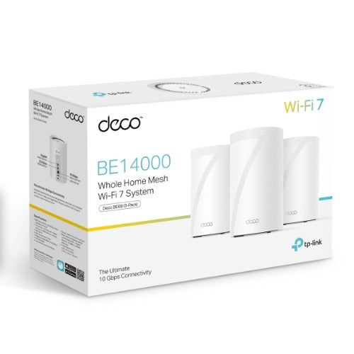 TP-Link Deco BE68 BE14000 Tri-Band Whole Home Mesh Wi-Fi 7 System (3-pack) 688 Mbps at 2.4 GHz + 4324 Mbps at 5 GHz + 8647 Mbps at 6 GHz, Deco BE68(3-pack)