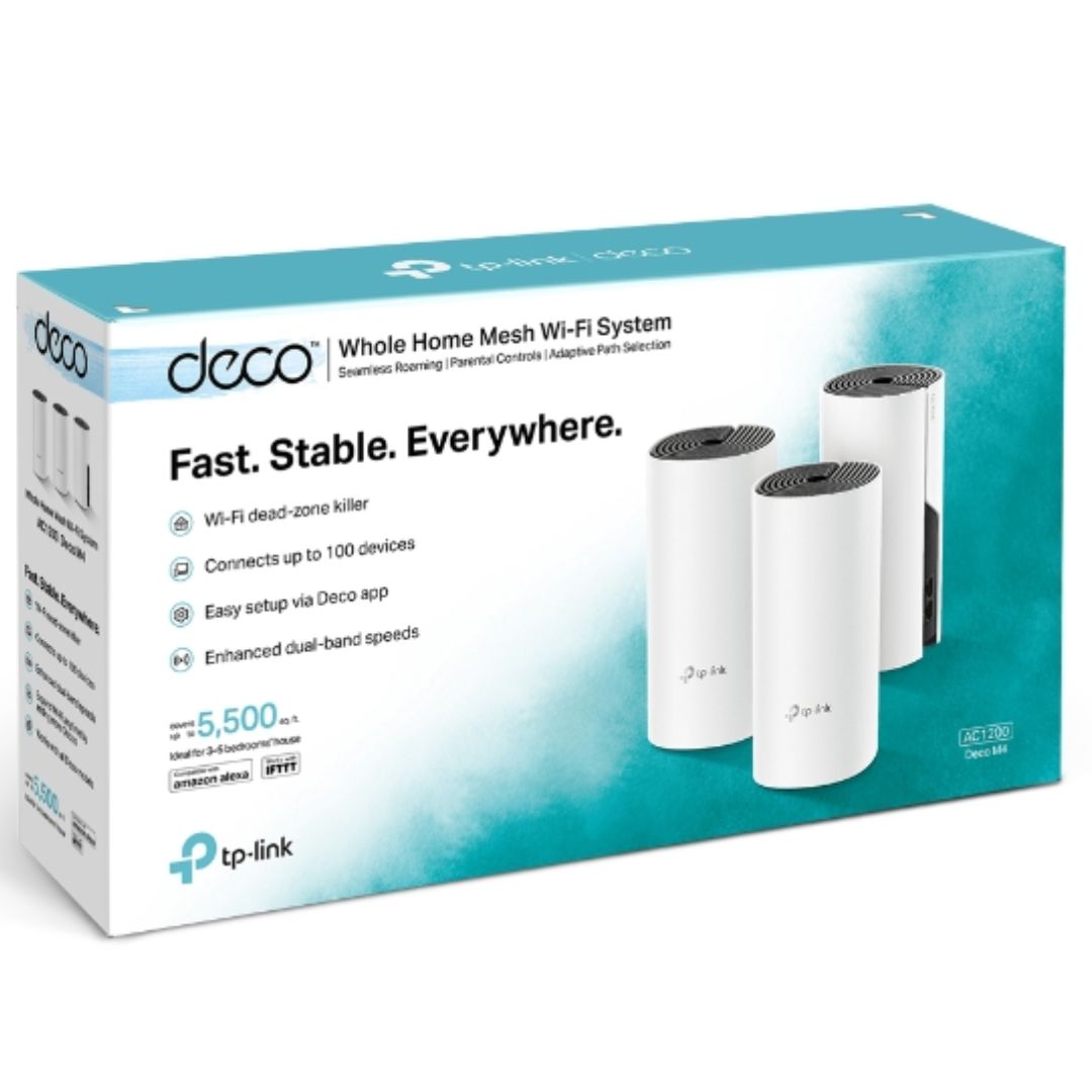 TP-Link Deco M4 (3-pack) AC1200 Whole Home Mesh Wi-Fi (3-Pack), Up to 1167 Mbps, Parental Controls, Seamless AI Roaming, Gaming & Streaming, Smart Ho, Deco M4(3-pack)