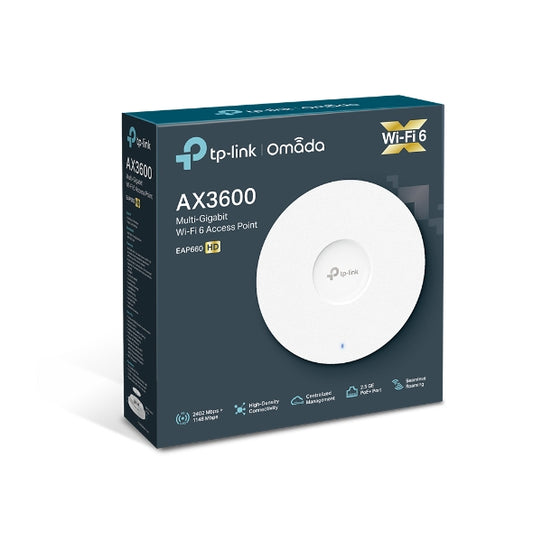 TP-Link EAP660 HD Omada AX3600 Wireless Dual Band Multi-Gigabit Ceiling Mount Access Point, 2402Mbps @ 5GHz POE+, SNMP, MU-MIMO, QoS, Mountable