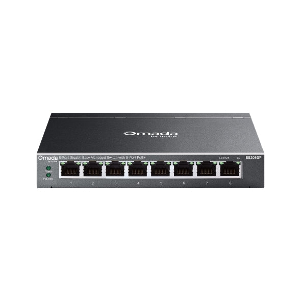 TP-Link ES208GP Omada 8-Port Gigabit Easy Managed Switch with 8-Port PoE+, 8x Gigabit PoE+ Ports , 802.3at/af, 64 W PoE Power, Desktop Steel Case an
