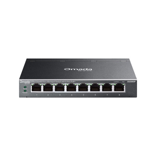 TP-Link ES208GP Omada 8-Port Gigabit Easy Managed Switch with 8-Port PoE+, 8x Gigabit PoE+ Ports , 802.3at/af, 64 W PoE Power, Desktop Steel Case an