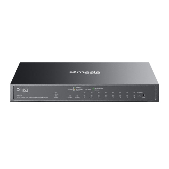 TP-Link ES210GP Omada 10-Port Gigabit Easy Managed Switch with 8-Port PoE+, 8x Gigabit PoE+ Ports, 1x Gigabit Non-PoE Ports, 1x Combo Gigabit RJ45/SF