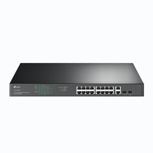 TP-Link TL-SG1218MP 18-Port Gigabit Rackmount Switch With 16 PoE+ & 2 SFP Slots, 16x Gigabit PoE+ Ports, 2x Gigabit Non-PoE Ports, 2x Combo Gigabit SF