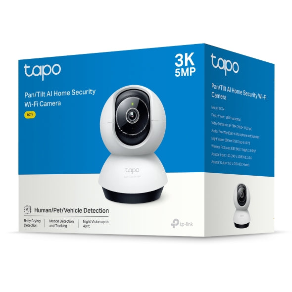 TP-Link TC74 Pan/Tilt AI Home Security Wi-Fi Camera , 3K 5MP (2880x1620), 2.4 GHz, Horizontal 360Âº