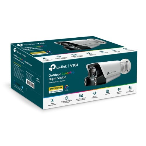 TP-Link VIGI 4MP C340S(4mm) Outdoor ColourPro Night Vision Bullet Network Camera, 4mm Lens, Smart Detection, VIGI C340S(4mm)